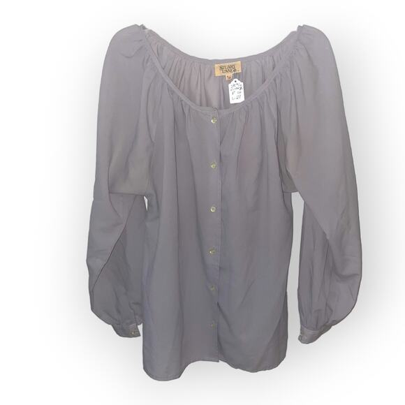 Vintage Stuart Lang Poet Blouse size 9-10 gray purple sheer EUC - Picture 1 of 3